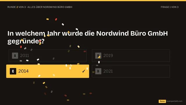 Die Quizshow am Beamer: Firmenfrage mit Lösung